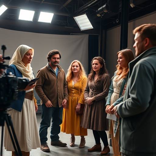 Actors in costume filming a scene for Acting for the Camera class