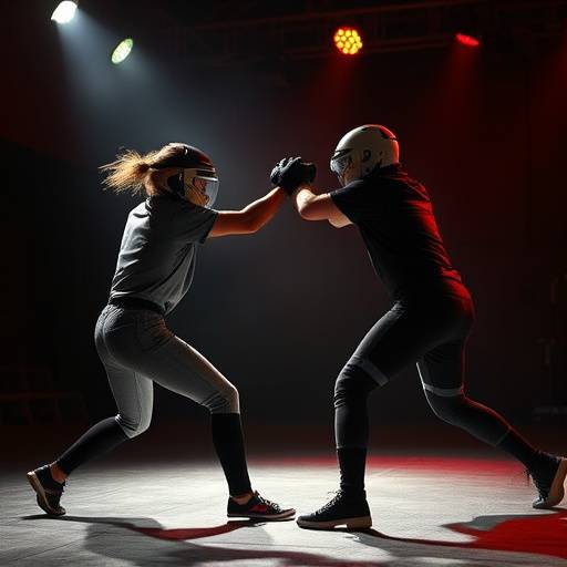 Students learning stage combat techniques